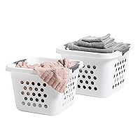 IRIS USA 30L Plastic Laundry Basket Hamper Organizer with Built-In Comfort Carry Handles, for Closet, Dorm, Laundry Room, Bedroom, Nestable, Ventilation Holes, 2 Pack, Medium, White
