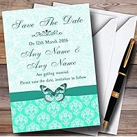 Mint Green Vintage Floral Damask Butterfly Personalized Wedding Save The Date...