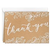 Hallmark Bulk Kraft Thank You Notes (100 Blank Cards with Envelopes) for Weddings, Engagement Parties, Bridal Showers