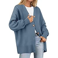 ZESICA Women's 2024 Casual Long Sleeve Cardigan V Neck Button Down Open Front Knit Loose Oversized Sweater Coat