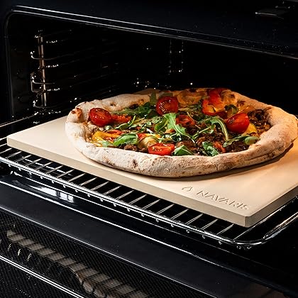 Navaris XL Pizza Stone for Baking - Cordierite Pizza Stone Plate for BBQ Grill Oven - Cook or Serve - Incl. Recipe Book - Rectangular, 15 x 12 x 0.6in