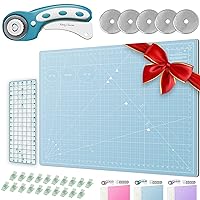 Rotary Cutter Set - Quilting Kit incl. 45mm Fabric Cutter, 5 Replacement Blades - Ideal for Crafting, Sewing, Patchworking, Crochet & Knitting (Turquoise, Cutting Mat Set (36