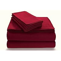 Tribeca Living SOLFL170SSCKDR Solid 5-Ounce Flannel Extra Pocket Cal Deep Red, California King Sheet Set
