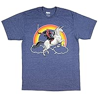 Marvel Comics Deadpool Shirt Deadpool Riding Unicorn Under Rainbow and Clouds Adult Men's Shirt (Small)
