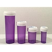 Dram 4 Pack Reversible Lid Cap Containers 60, 30, 20, 08 DR Qty CASE Size Count Rx Pill Pharmacy Vials Crafts Coins Storage Vitamins Medicine MMJ Jar 420 (Violet - Transparent)