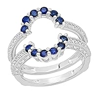Dazzlingrock Collection Round Blue Sapphire & White Diamond Ladies Enhancer Curved Double Guard Matching Wedding Band | 925 Sterling Silver