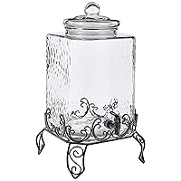 Circleware Verona Square Jar Glass Beverage Dispenser with Metal Stand, Water Juice, Beer, Wine, Liquor, Kombucha Iced Punch & Drinks, HUGE 4.76 Gallon, Clear