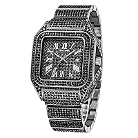 PINTIME Mens Watch 43mm Large Dial Luxury Crystal Square Fashion Hip Hop Jewelry Watch for Men