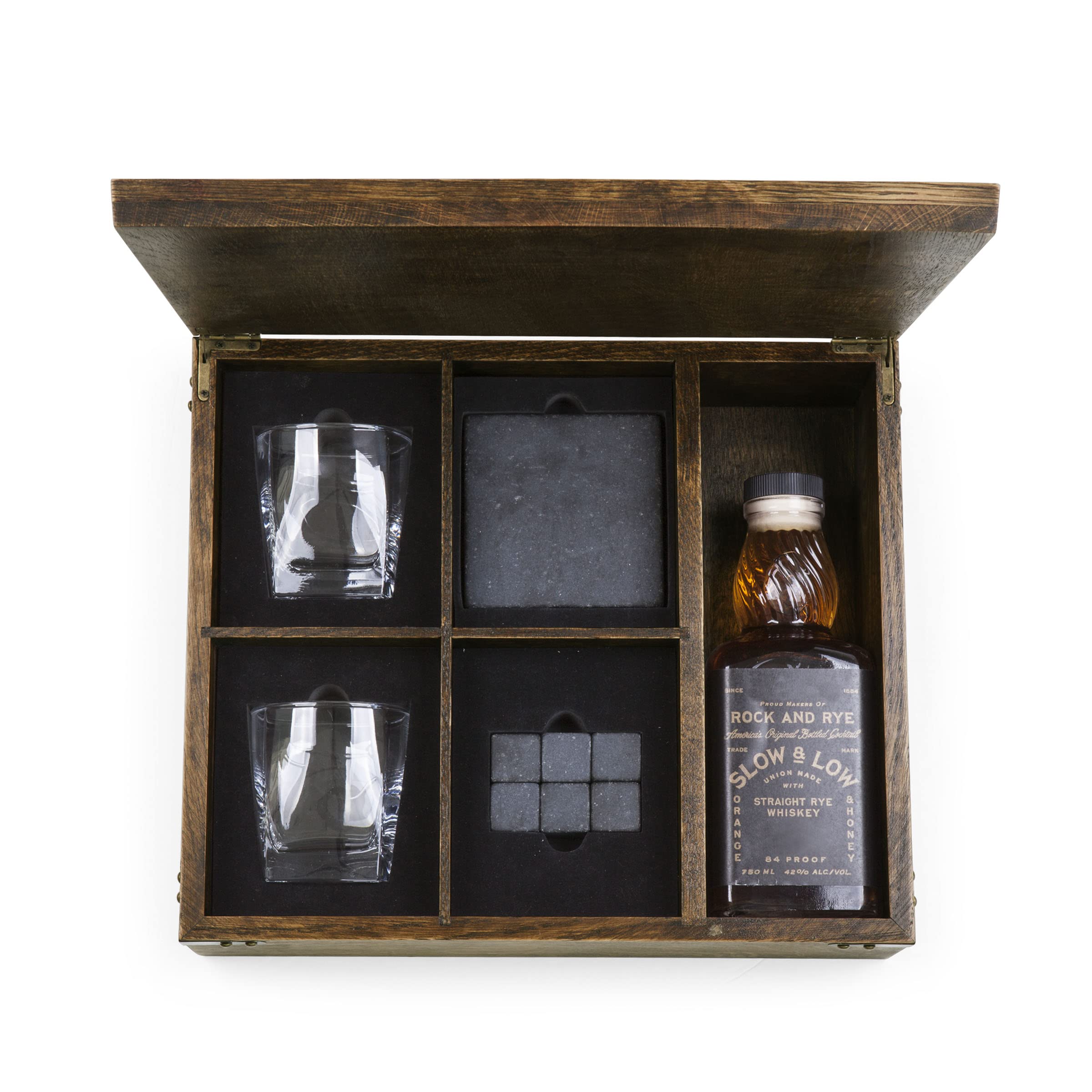 LEGACY - a Picnic Time brand - Whiskey Box Gift Set, Whiskey Glasses Set of 2, Whiskey Stones Gift Set, (Oak Wood)