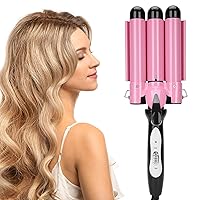 3 Barrel Hair Curler, 28mm Electric Tourmaline Ceramic Hair Waver Fast Heating Temperature Adjustable Curling Iron Tongs Hair Styling Tool 110‑240V for Long or Short Hairs(US)