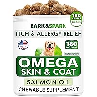 BARK&SPARK Omega 3 for Dogs - 120 Fish Oil Treats for Dogs - Skin and Coat Supplement - EPA & DHA Fatty Acids - Canine Salmon Oil - Anchovy