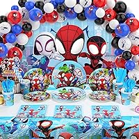 Spiderman and His Amazing Friends Birthday Party Supplies Decorations, Spiderman Theme Backdrop, Spiderman Tablecloth Balloons Kit Cups Plates Napkins Tableware Set for