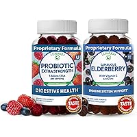 Elderberry & Probiotic Gummies Bundle - Immune Support with Zinc and Vitamin C Plus 5 Billion CFUs Per Serving for Digestive Gut Health - Non-GMO, All Natural Gummy