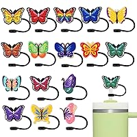 16Pcs Butterfly Straw Cover Topper for Stanley 40oz Tumbler Straw Cap Reusable Straw Tips for 0.4inch Straws Stanley Cup Accessories