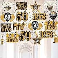 50th Birthday Decorations Hanging Swirls for Men Women,Black Gold Vintage 1973 50th Birthday Party Black Gold Hanging Swirls Ceiling Decorations Shiny Foil Swirls for 50 Years Old Party Supplies 46Pcs