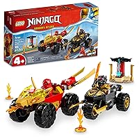 LEGO NINJAGO Kai and Ras’ Car and Bike Battle 71789 Beginner Building Toy Set, Features a Ninja Car Toy and Bike Plus 2 Minifigures, Birthday Gift for Toddlers and Kids Who are Little Ninja Fans