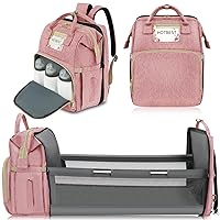 HOTBEST Diaper Bag Backpack with Changing Station, Baby Essentials Travel Tote Multi function Waterproof Bag, Stroller Straps, Unisex Stylish Back Pack for Moms Dad, Pink