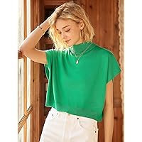 High Neck Batwing Sleeve Knit Top (Color : Green, Size : Small)