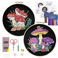 BREENHILL Mushroom Embroidery Kits for Beginners with Art Night Pattern,Adults Starter Cross Stitch Kit Hand Embroidery Kit