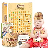 Cradle Plus 100 foods before 1 scratch off poster | w/baby led weaning book, crown and certificate | Baby food idea list and tracker for babies 6 months and up| Baby led weaning cookbook