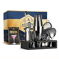 15-Piece Black Boston Cocktail Shaker Set Bartender Kit | Drink Mixer Bar Set | Cocktail Set Bar Accessories: Martini Shaker, Strainer, Jigger, Muddler, Spoon