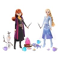 Mattel Disney Frozen Elsa & Anna Camping Playset with 2 Fashion Dolls, Olaf & Bruni Figures & 12 Accessories, Mattel Disney Frozen 2