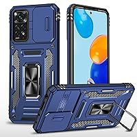 Case for Xiaomi Redmi Note 11 4G 2022/11S 4G 2022 Case with Camera Cover Slider Full Body Armour Military Protective Shockproof Phone Cover Magnetic Ring Stand 6.43 Inch Dark Blue