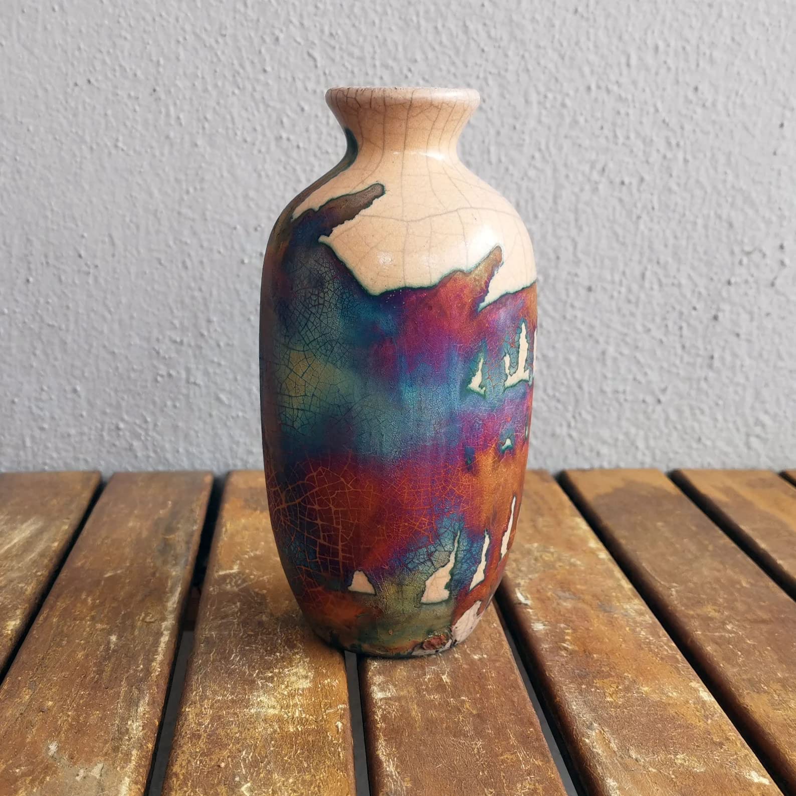 Koban Ceramic Raku Vase - RAAQUU Basics Handmade Pottery Home Decor Half Copper Matte