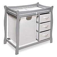Badger Basket Sleigh Style Baby Changing Table with Laundry Hamper and 3 Storage Drawers - Gray