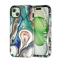 Btscase for iPhone 15 Plus Case 6.7 inch (2023), Marble Pattern 3 in 1 Heavy Duty Full Body Shockproof Hard PC+Soft Silicone Drop Protective Women Girls Cover for iPhone 15 Plus, Blue/Drift Sand