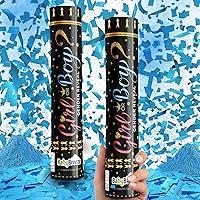 Gender Reveal Confetti Powder Cannon, Biodegradable, Boy Blue and Girl Pink Gender Reveal Poppers - He or She Smoke Bomb Baby Shower Baby Party Decorations Supplies Sticks (2 Blue)