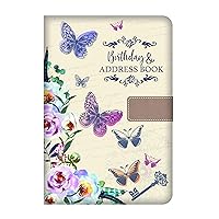 Telephone Address & Birthday Book A-Z Index Beautiful Fabric Vintage Style Cover A5 Size Soft Padded Cover Address & Birthday Book with Magnetic Lock - Butterflies