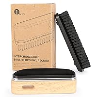 1 BY ONE Vinyl Record Cleaner Brush, Anti-Static Clean Brush for LP, Record Cleaning with Velvet & Soft Fiber Record Brush, Interchangeable Magnetic Brush Heads