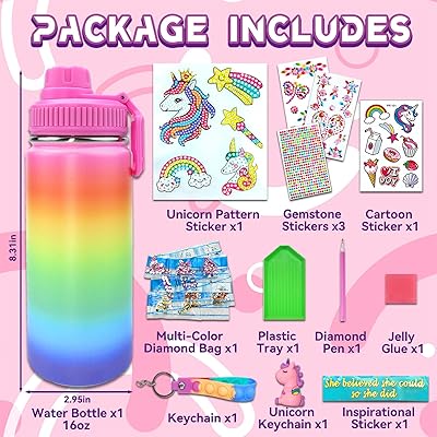 7July Decorate Your Own Water Bottle Kits for Girls Age 4-6-8-10,Unicorn  Gem Diamond Painting Crafts,Fun Arts and Crafts Gifts Toys for Girls  Birthday