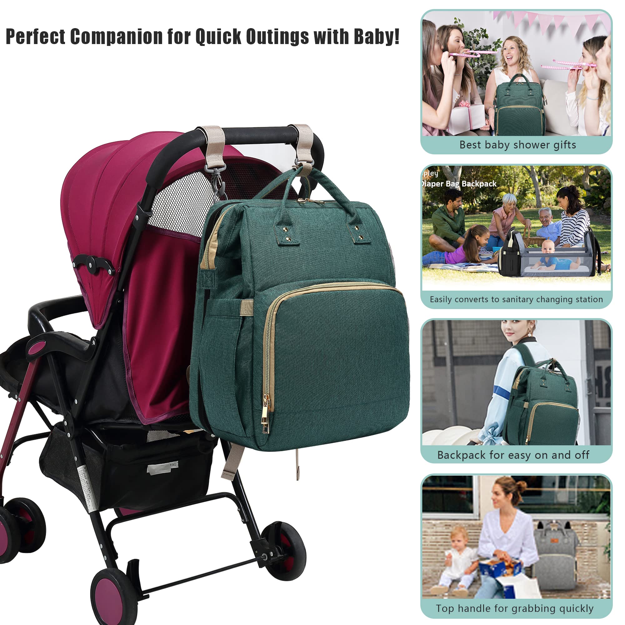 Baby Diaper Bag Backpack with Changing Station - Waterproof, Large 30L Capacity for Boy, Girl, Mom, Dad - Travel Baby Bag with Stroller Straps, Insulated Pockets - 16.5x9.4x14