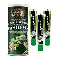 Wasabi-O Premium Bundle: Wasabi Paste 3-Pack & Seaweed Coated Cashews - Vegan & Halal, 1.52oz Tubes + 6.7oz Gourmet Snack