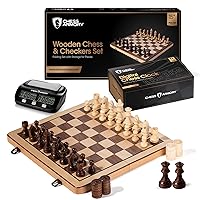Chess Armory Premium Checkers and Chess Set Beech Wood with Chess Clock