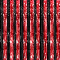 Black Red 3 Pack Metallic Tinsel Foil Fringe Curtains, 3.3x8.3 Feet Black Red Streamers Backdrop for Party, Door Streamers Party Decorations, Party Streamers for Birthday Christmas Party Decorations