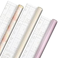 Hallmark Pink and Gold Wrapping Paper Roll Bundle with DIY Bow Templates on Reverse (3-Pack: 75 sq. ft. ttl) for Valentines Day, Birthdays, Weddings, Bridal Showers, Crafts