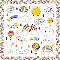 Motivational Rainbow Bulletin Board Set with Bulletin Board Border Positive Saying Accent Classroom Decor for Teacher Positive Affirmations Accents Motivational Rainbow Cutouts for Class