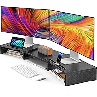 AMERIERGO Dual Monitor Stand Riser for 2 Monitors, Monitor Stand for Desk, Adjustable Computer Monitor Stand with 2 Slot, Multifunctional Desktop Organizer Stand for Laptop, PC, Computer, Printer