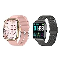 KALINCO 2 Pack Smart Watch Bundle: P96 Pink Gold, P22 Dark with Heart Rate, Blood Pressure and Blood Oxygen Monitoring