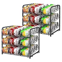 Can Organizer for Pantry Stackable 2 Pack, Can Storage Organizer Rack Stacking Can Dispensers Small Space Holds up to 36 Cans for Pantry, Kitchen, Cabinet- Black