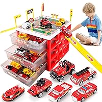 Car Garage Toy for Boys, Race Car Ramp Track Toy, Four Level Parking Garage Toy Playset with 6 Diecast Cars for Kids