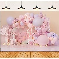 Photography Background Pink Flower Balloon Butterfly Cake Crush Girl 1st Birthday Party Decoration Backdrop Photo Studio 7x5 feet
