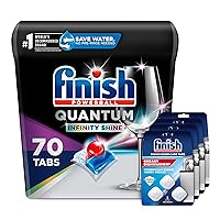 Set: Finish Quantum Shine 70 Count Dishwasher Detergent Powerball Our Best Ever Clean & Shine Dishwashing Tablets - Dish Tabs & Finish In-Wash Dishwasher Cleaner Clean Hidden Grease & Grime 3 Count