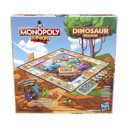 Hasbro Gaming Monopoly Junior Dinosaur Edition Board Game,Kids Board Games,Fun Dinosaur Toys,Dinosaur Board Game for 2-4 Players (Amazon Exclusive)