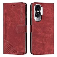 Cell Phone Flip Case Cover Compatible with Huawei Honor 90 Lite Wrist Strap Phone Case Wallet Flip Phone Case Card Slot Holder Flip Cover Phone Case Compatible with Huawei Honor 90 Lite (Color : Verm