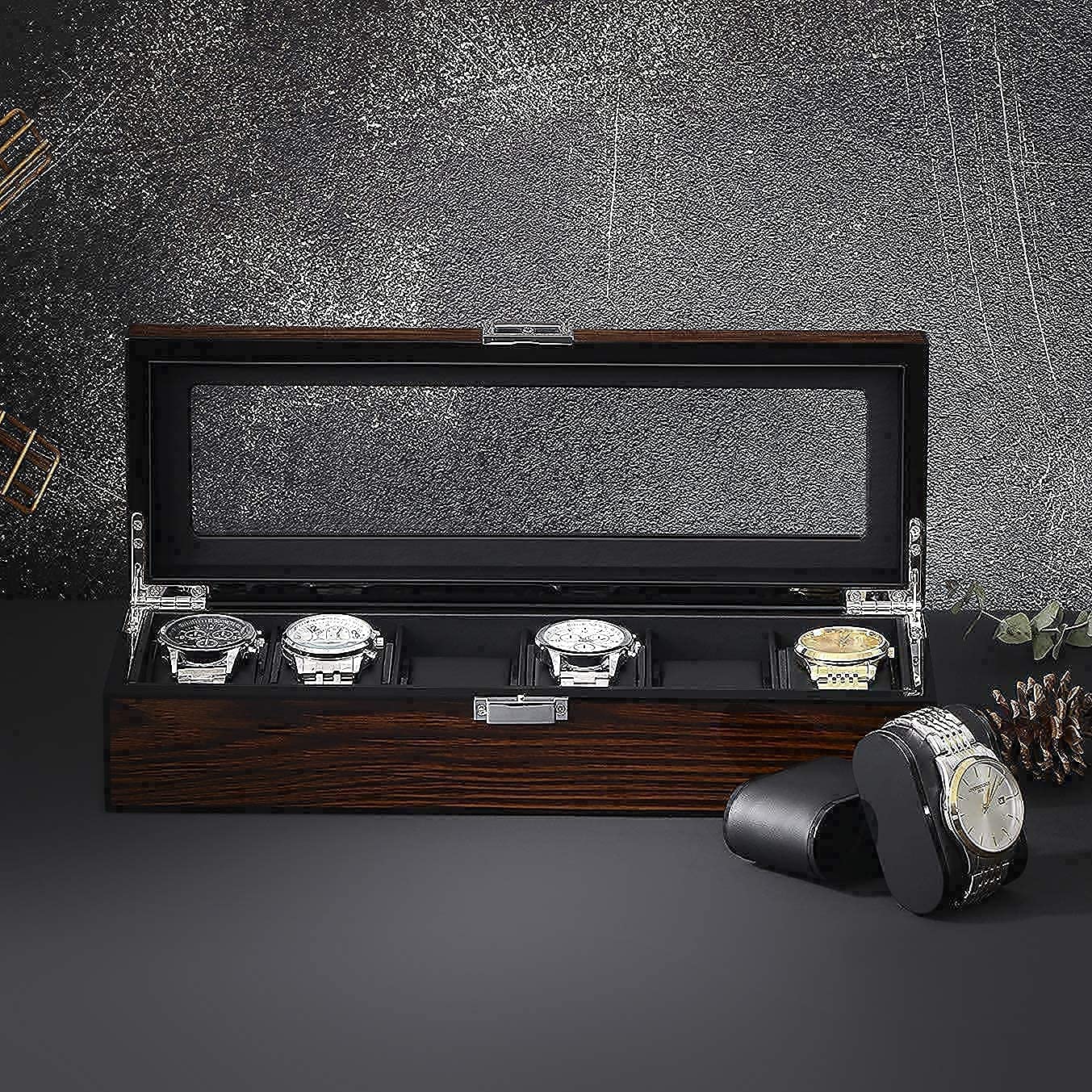 BEWISHOME Mens Valet Tray Dresser Organizer Watch Box for Men 6 Slot Watch Organizer Bundle