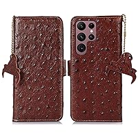 Case for Samsung Galaxy S23 Ultra/S23 Plus/S23, Genuine Leather Wallet Case with RFID Blocking, Card Slot and Wrist Strap Magnetic Close Protection Shockproof Case,Brown,S23 Ultra